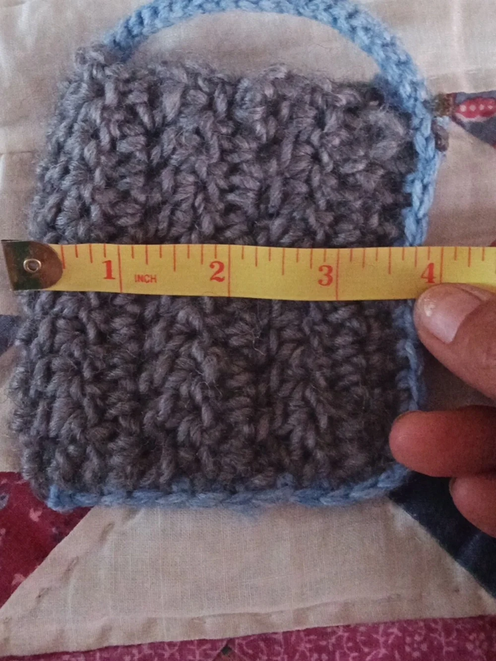 Hand Made Grey Crochet Soap Handbag with Light Blue Edges